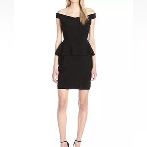 Adrianna Papell Off Shoulder Banded Peplum Black Knee Length Cocktail Dress NWOT